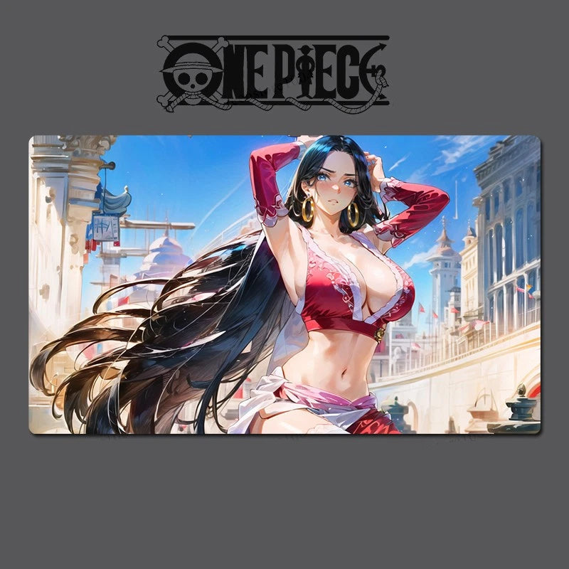 Character from 'One Piece' with a cityscape background