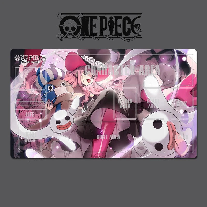 Anime character card with 'One Piece' branding on a dark background