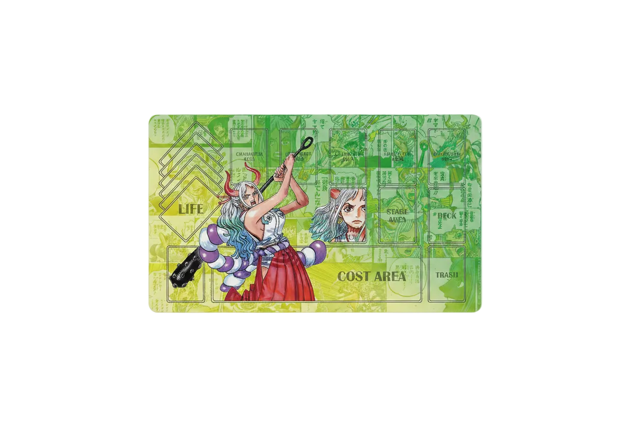 Card with fantasy characters on a green background
