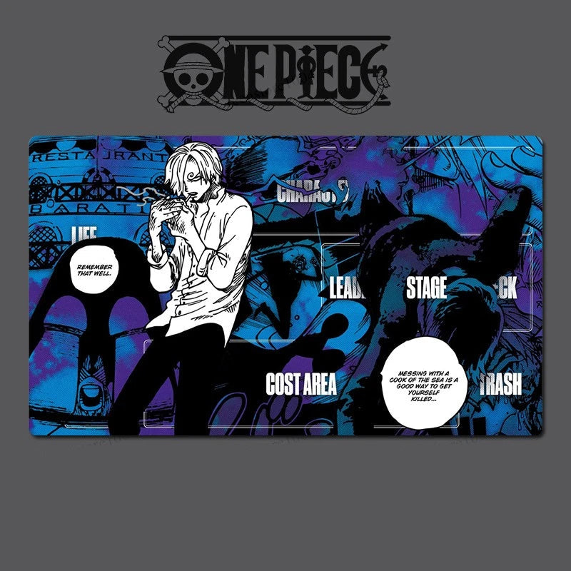 Mouse pad with 'One Piece' character design on a dark background
