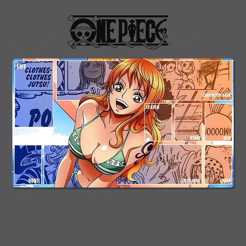 Character from 'One Piece' in a bikini with comic book panels in the background