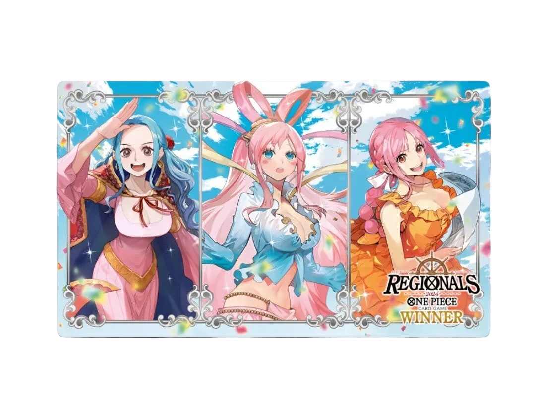 Three animated characters on a colorful card with 'One Piece' and 'Winner' branding.
One Piece Playmat OPCG TCG Board Card Game Vivi Rebecca Perona Deskmat Mousepad