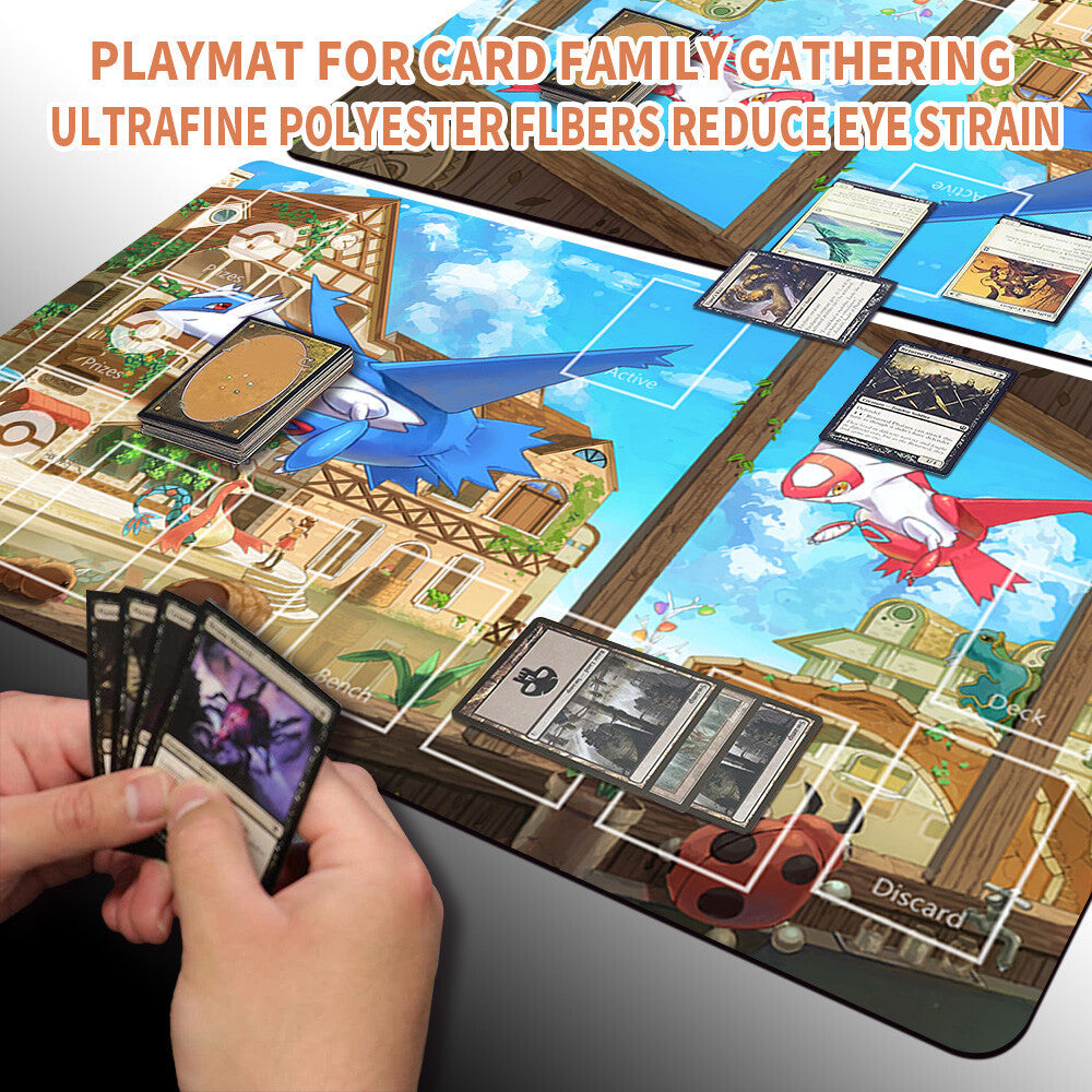 NEW Pokemon Playmat Stitched Edge with Card Zones Free Bag Rubber Playmat Stitched Edge Compatible Pokemon