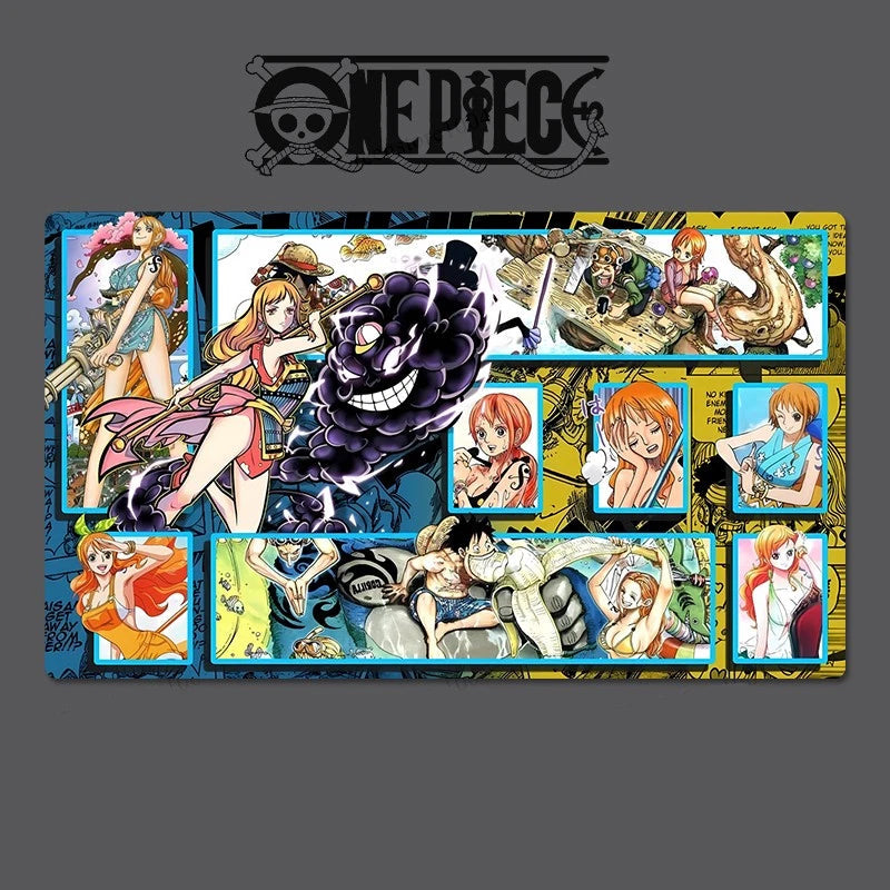 Collage of animated characters from 'One Piece' on a dark background with 'One Piece' logo.