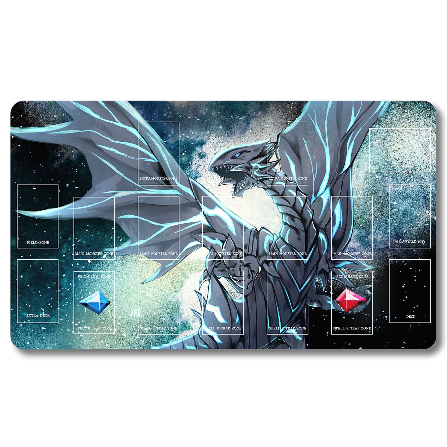 Board Game Blue-Eyes White Dragon Playmat - Yugioh Size 23.6X13.7in Play mats Compatible for TCG OCG CCG Trading Card Game