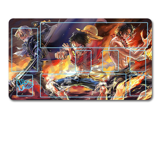 Gaming mouse pad with anime-style artwork featuring characters in action, accompanied by a black carrying pouch.