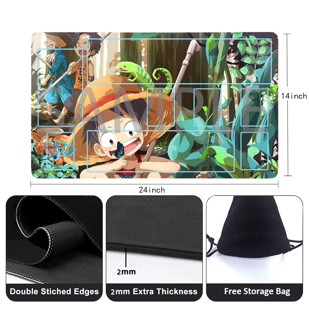 Portgas D. Ace, Sabo, Monkey D. Luffy One Piece Playmat + Free Storage Bag Non-Slip Rubber 24x14 in +122HZWzone (36)