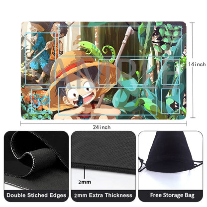 Portgas D. Ace, Sabo, Monkey D. Luffy One Piece Playmat + Free Storage Bag Non-Slip Rubber 24x14 in +122HZWzone (36)
