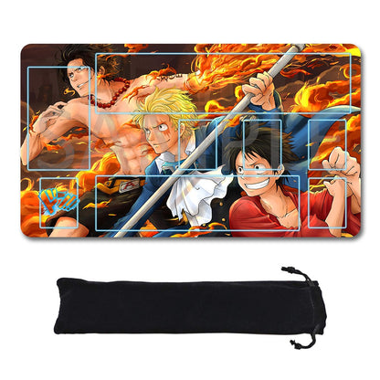 Portgas D. Ace, Sabo, Monkey D. Luffy One Piece Playmat + Free Storage Bag Non-Slip Rubber 24x14 in +122HZWzone (47)