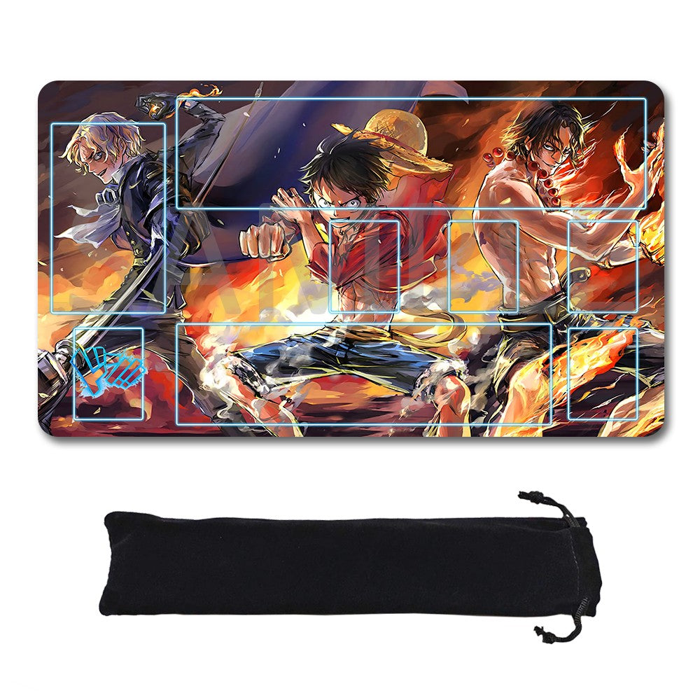 Portgas D. Ace, Sabo, Monkey D. Luffy One Piece Playmat + Free Storage Bag Non-Slip Rubber 24x14 in +122HZWzone (52)
