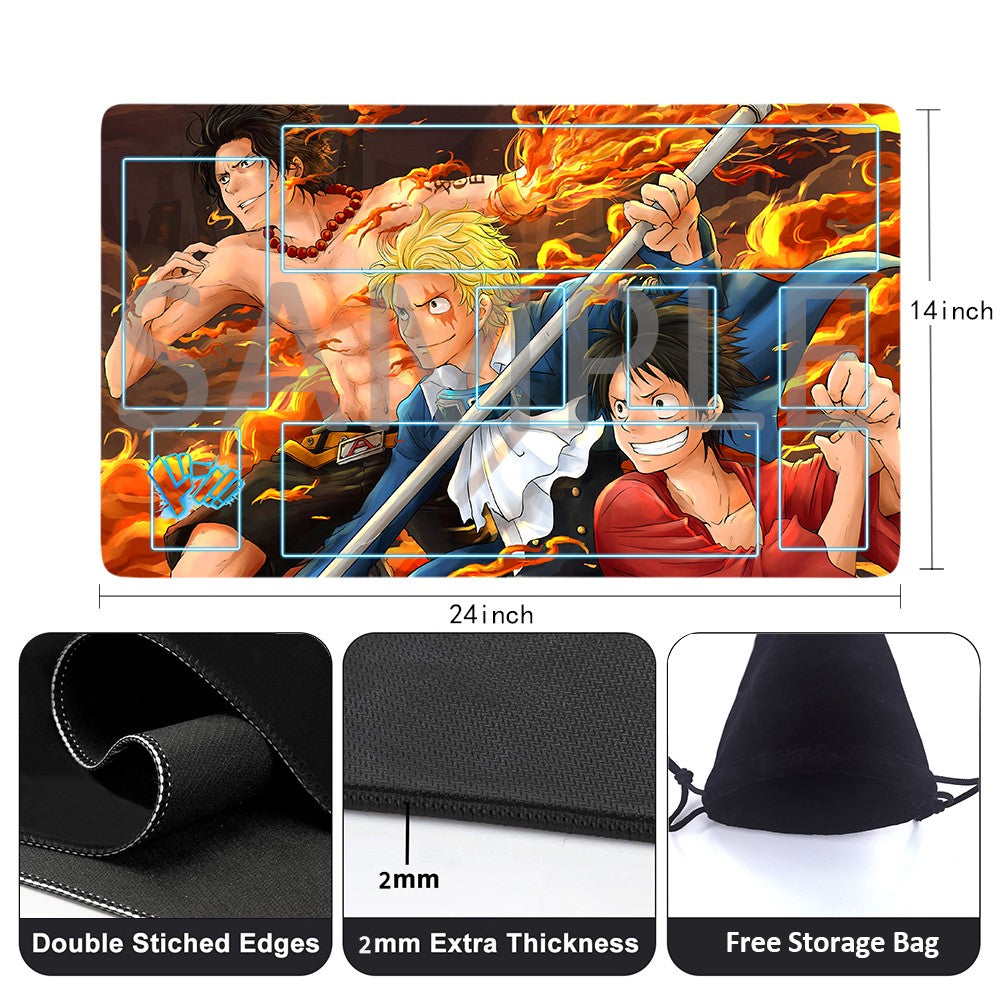 Portgas D. Ace, Sabo, Monkey D. Luffy One Piece Playmat + Free Storage Bag Non-Slip Rubber 24x14 in +122HZWzone (47)