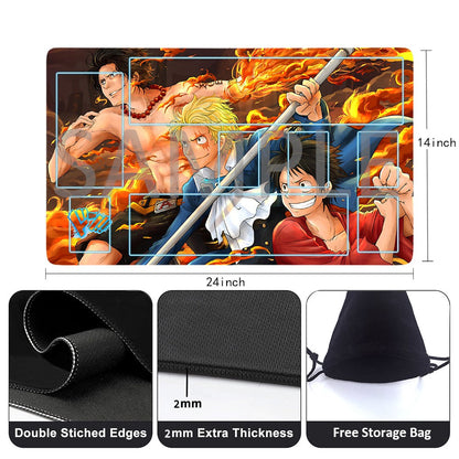 Portgas D. Ace, Sabo, Monkey D. Luffy One Piece Playmat + Free Storage Bag Non-Slip Rubber 24x14 in +122HZWzone (47)