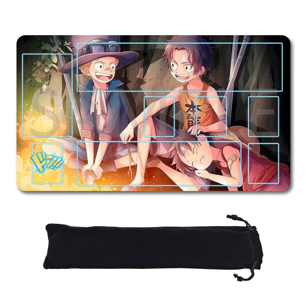 Portgas D. Ace, Sabo, Monkey D. Luffy One Piece Playmat + Free Storage Bag Non-Slip Rubber 24x14 in +122HZWzone (32)