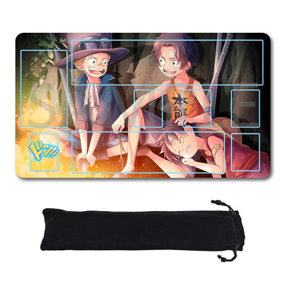 Portgas D. Ace, Sabo, Monkey D. Luffy One Piece Playmat + Free Storage Bag Non-Slip Rubber 24x14 in +122HZWzone (32)
