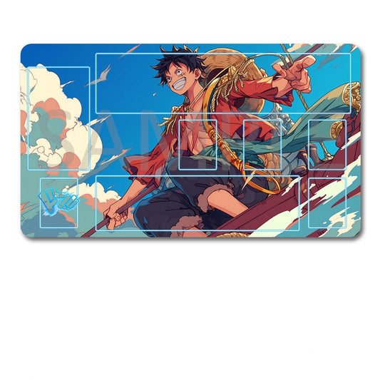 Anime-style character on a blue background with a black pouch below