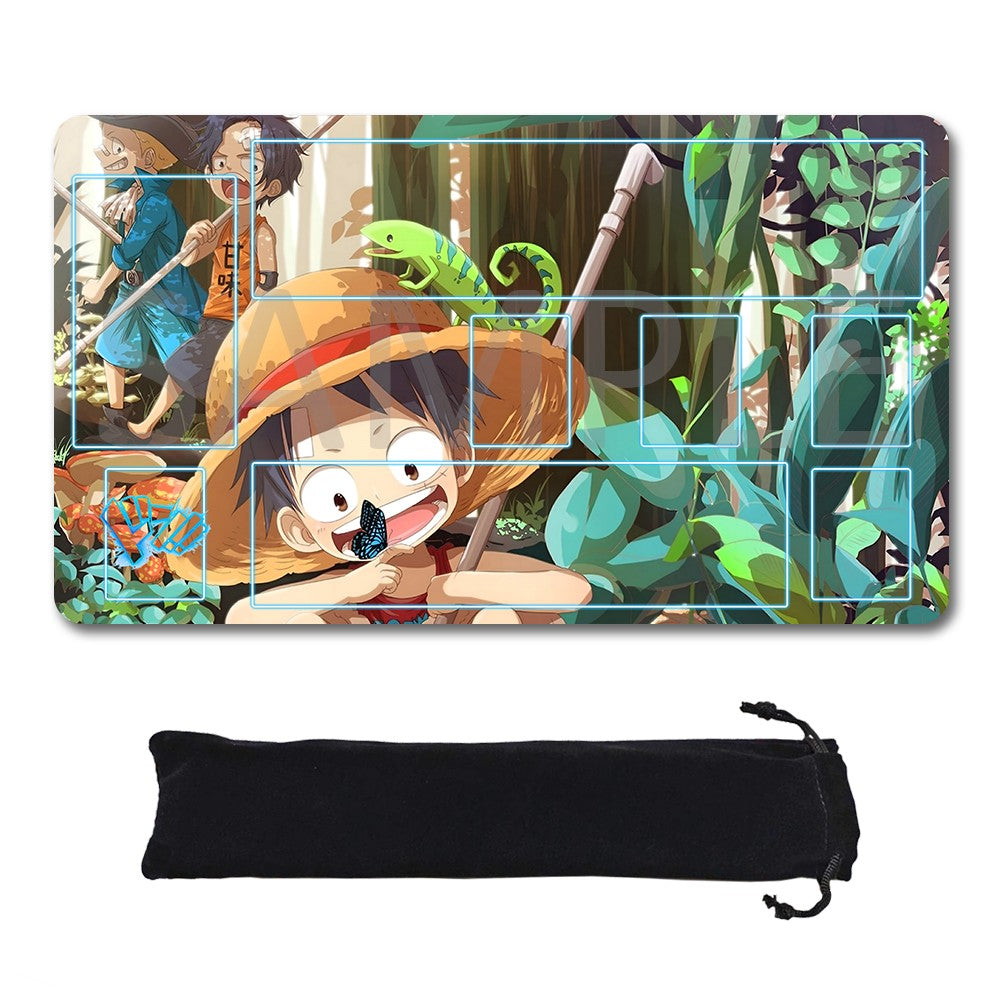 Portgas D. Ace, Sabo, Monkey D. Luffy One Piece Playmat + Free Storage Bag Non-Slip Rubber 24x14 in +122HZWzone (36)