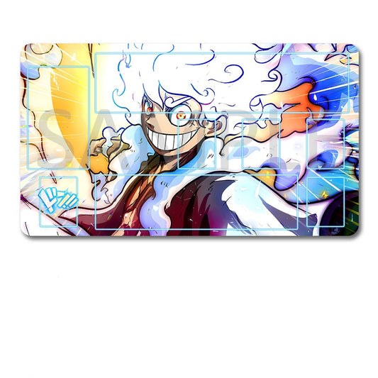 Colorful anime-style mouse pad with character design and black pouch on a white background