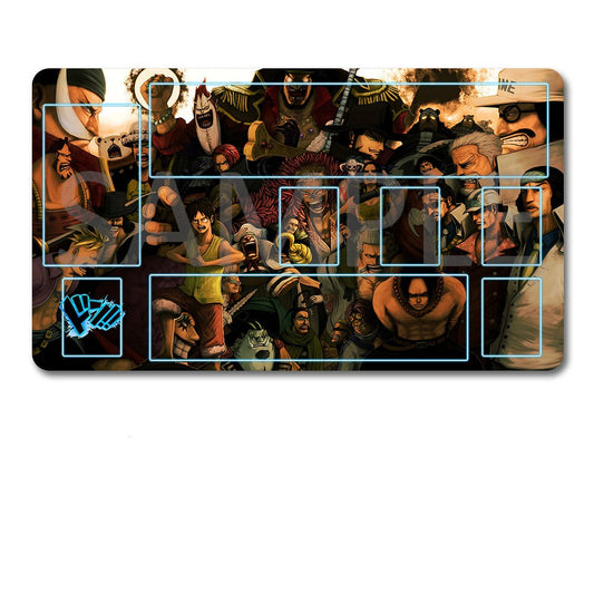 Laptop skin with a collage of characters and a black pouch on a white background