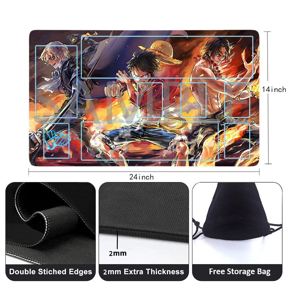 Portgas D. Ace, Sabo, Monkey D. Luffy One Piece Playmat + Free Storage Bag Non-Slip Rubber 24x14 in +122HZWzone (52)
