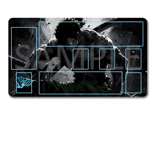 Gaming mouse pad with character design and black pouch on a white background