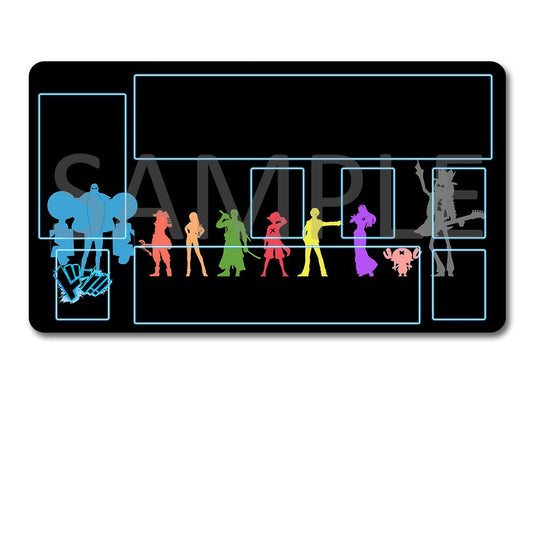 Colorful figures on a black board with a black carrying case below