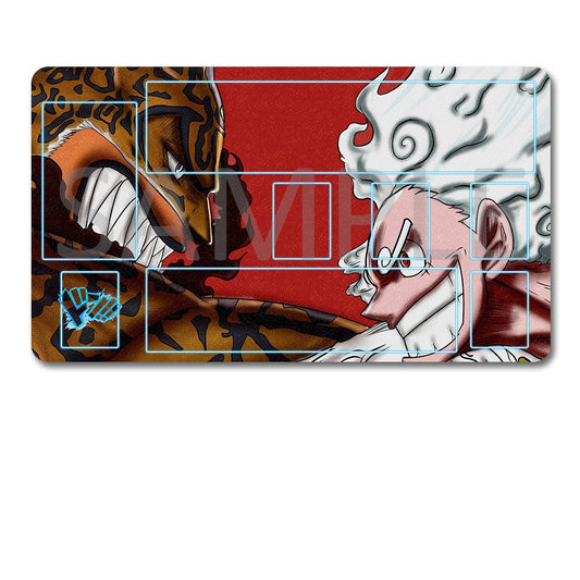 Anime-style character design on a red background with a black pouch below.