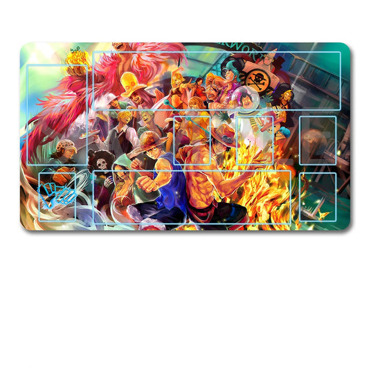Colorful artwork with characters and a black pouch on a white background
