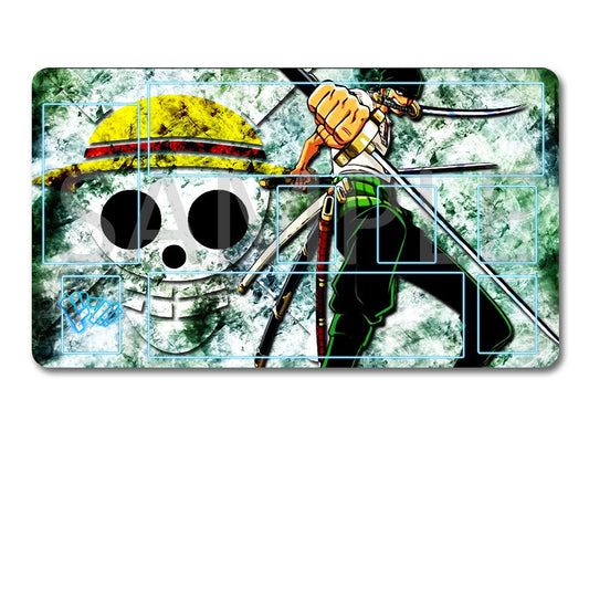 Laptop skin with a character design and a black pouch on a white background