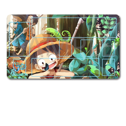 Transparent pouch with anime character design and black drawstring bag below