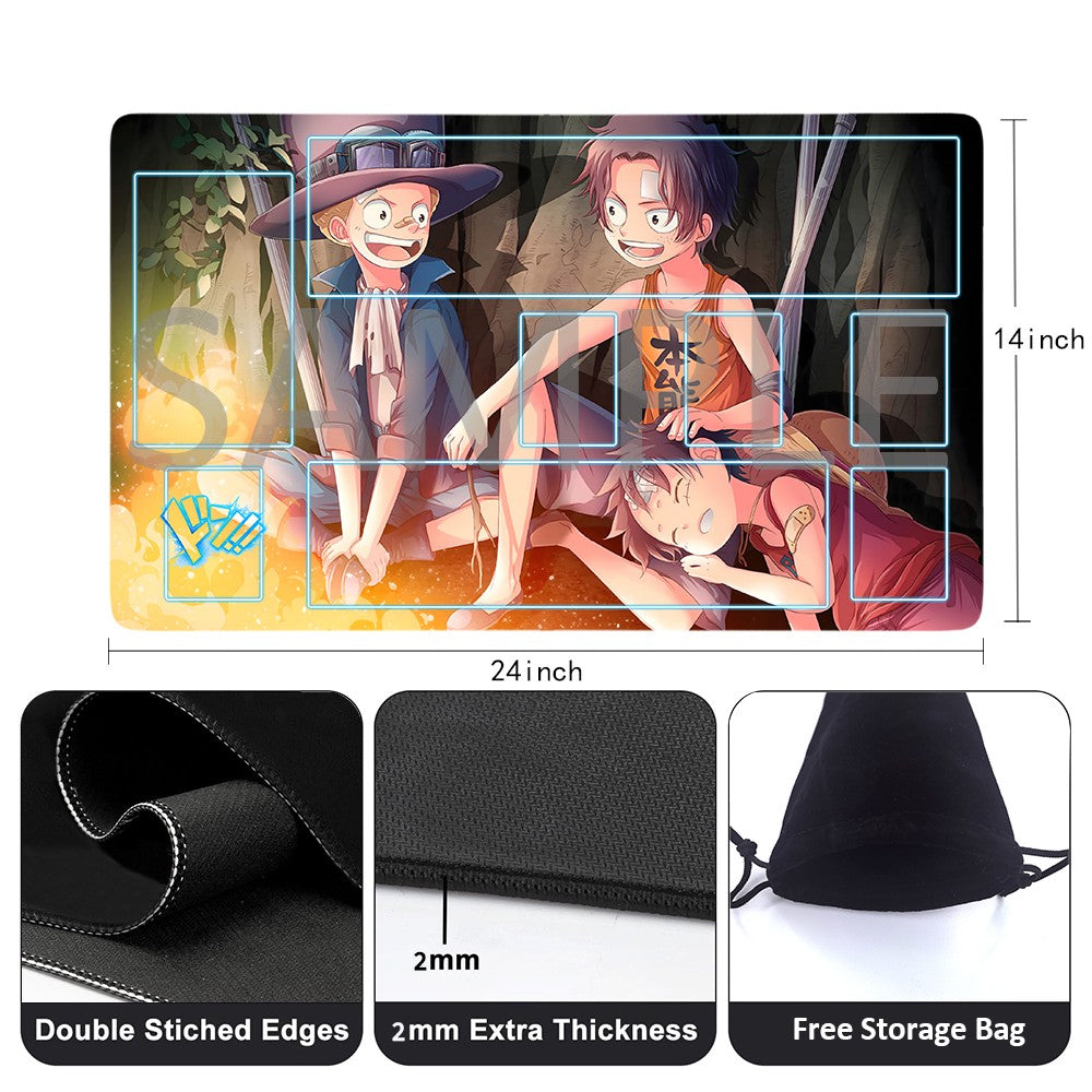 Portgas D. Ace, Sabo, Monkey D. Luffy One Piece Playmat + Free Storage Bag Non-Slip Rubber 24x14 in +122HZWzone (32)