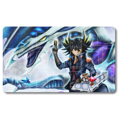 YUGIOH Blue-Eyes White Dragon Playmat - Yugioh Size 23.6X13.7in Play mats Compatible for TCG OCG CCG Trading Card Game
