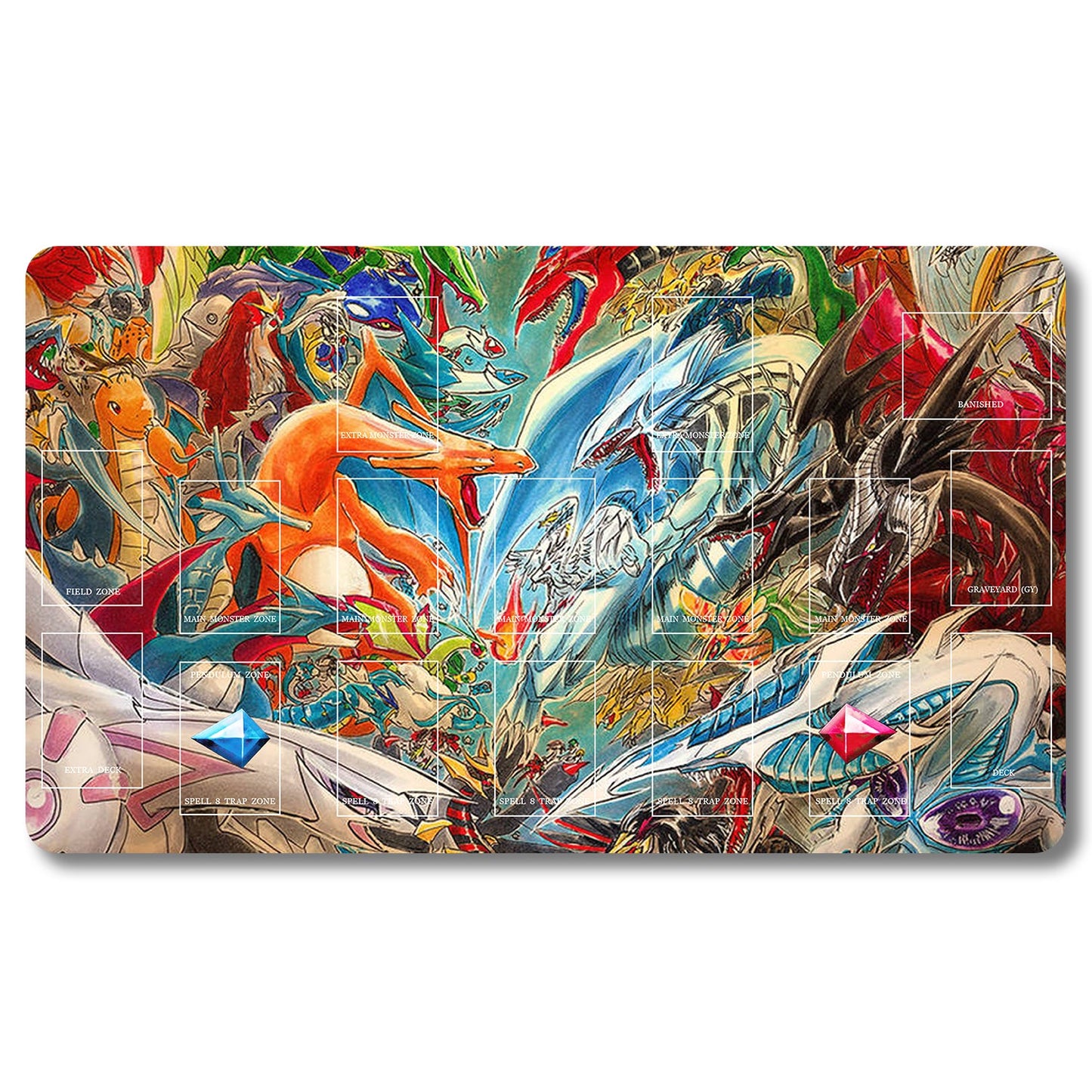 YUGIOH Blue-Eyes White Dragon Playmat - Yugioh Size 23.6X13.7in Play mats Compatible for TCG OCG CCG Trading Card Game