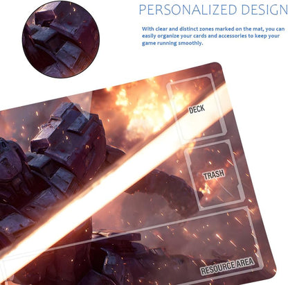 GCG Playmats with Zones - 24"x14" Unofficial GCG Card Game Mat New Player Gundam Playmat  Compatible TCG Player Include Storage Bag (GAODA (13)-Zone)