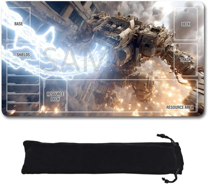 GCG Playmats with Zones - 24"x14" Unofficial GCG Card Game Mat New Player Gundam Playmat  Compatible TCG Player Include Storage Bag (GAODA (11)-Zone)