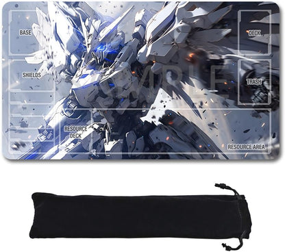 GCG Playmats with Zones - 24"x14" Unofficial GCG Card Game Mat New Player Gundam Playmat  Compatible TCG Player Include Storage Bag (GAODA (2)-Zone)