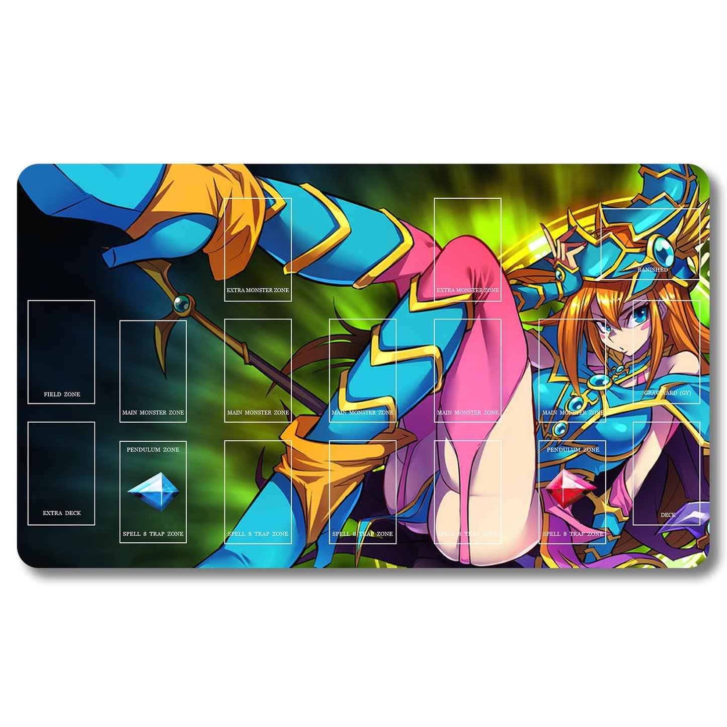 Board Game Dark Magician Girl Playmat - Yugioh Size 23.6X13.7in Play mats Compatible for TCG OCG CCG Trading Card Game