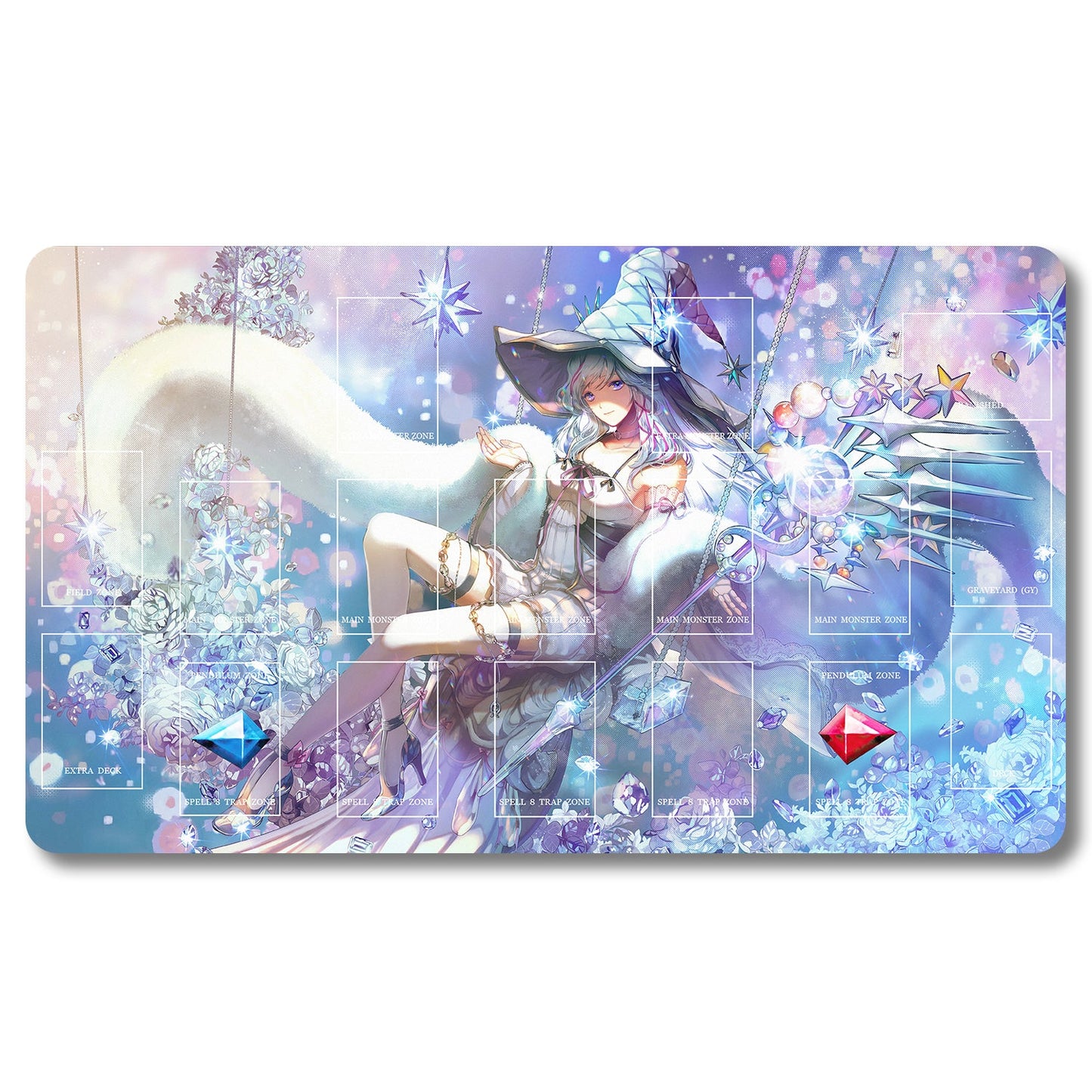 Board Game Silent Magician Playmat - Yugioh Size 23.6X13.7in Play mats Compatible for TCG OCG CCG Trading Card Game