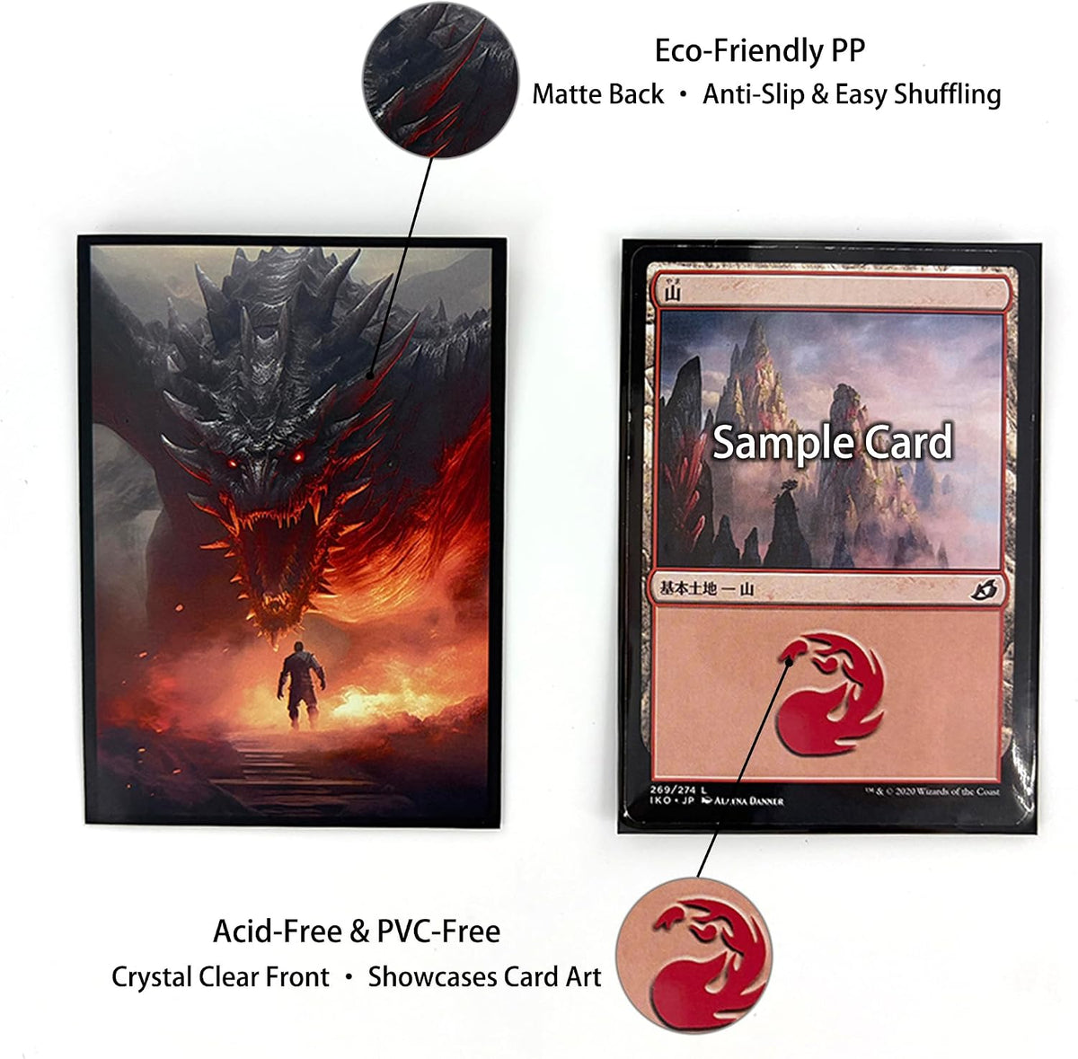 100 PCS TCG/MTG Card Sleeves, Matte Back Anti-Slip & Easy Shuffling Applicable to OCG CCG DTCG PTCG, 2.6 x 3.6 in Standard Size Cards (Dragon Roar)