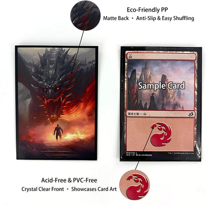 100 PCS TCG/MTG Card Sleeves, Matte Back Anti-Slip & Easy Shuffling Applicable to OCG CCG DTCG PTCG, 2.6 x 3.6 in Standard Size Cards (Dragon Roar)