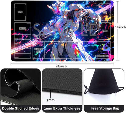 GCG Playmats with Zones - 24"x14" Unofficial GCG Card Game Mat New Player Gundam Playmat  Compatible TCG Player Include Storage Bag (GAODA (4)-Zone)