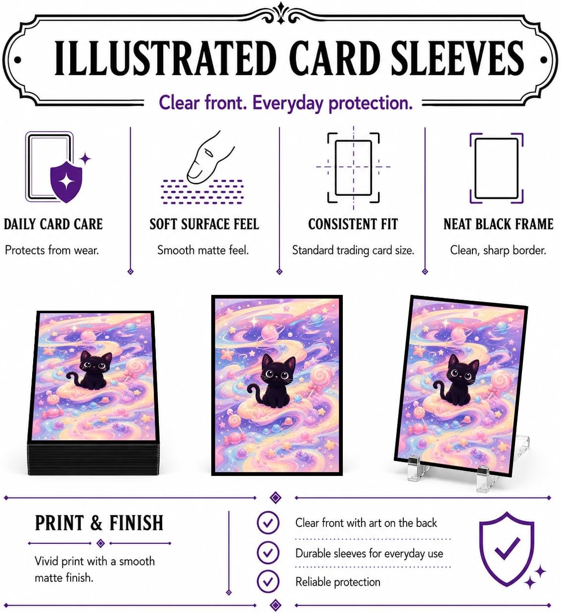 MTG Card Sleeves Matte -100 PCS Trading Card Game, Size 2.6 x 3.6 inches, Suitable for All TCG Card Games Protective (Cosmic Purrs)