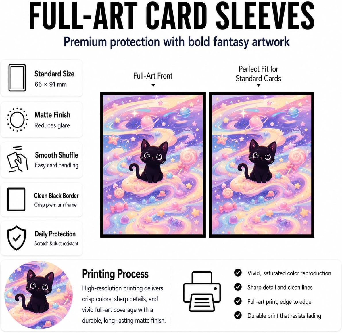 MTG Card Sleeves Matte -100 PCS Trading Card Game, Size 2.6 x 3.6 inches, Suitable for All TCG Card Games Protective (Cosmic Purrs)