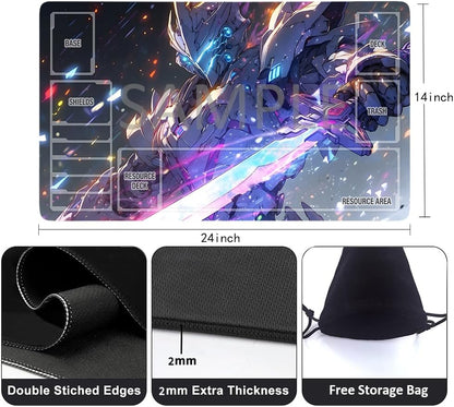GCG Playmats with Zones - 24"x14" Unofficial GCG Card Game Mat New Player Gundam Playmat  Compatible TCG Player Include Storage Bag (GAODA (2)-Zone)