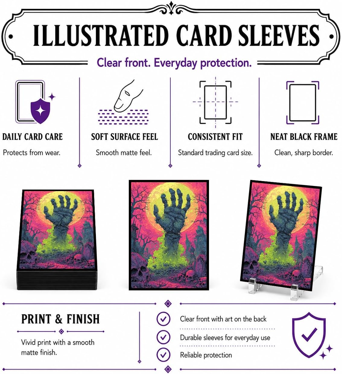 MTG Card Sleeves Matte -100 PCS Trading Card Game, Size 2.6 x 3.6 inches, Suitable for All TCG Card Games Protective (Undead Grave)