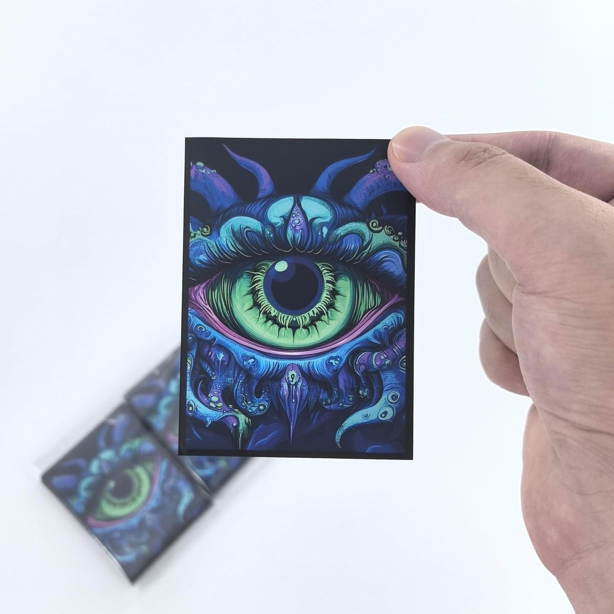 100 PCS TCG/MTG Card Sleeves, Matte Back Anti-Slip & Easy Shuffling Applicable to OCG CCG DTCG PTCG, 2.6 x 3.6 in Standard Size Cards (Eye)