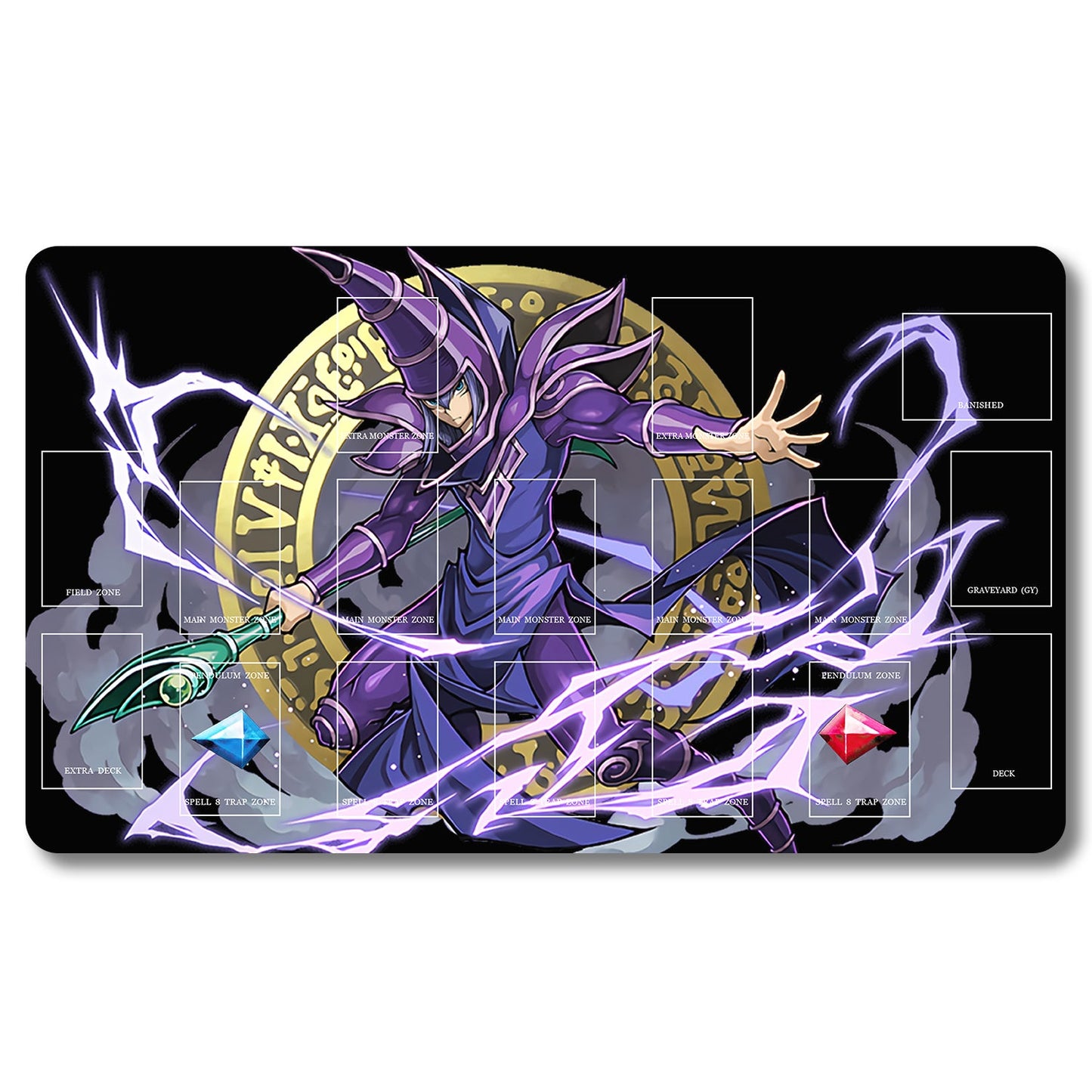 YUGIOH Dark Magician Playmat - Yugioh Size 23.6X13.7in Play mats Compatible for TCG OCG CCG Trading Card Game