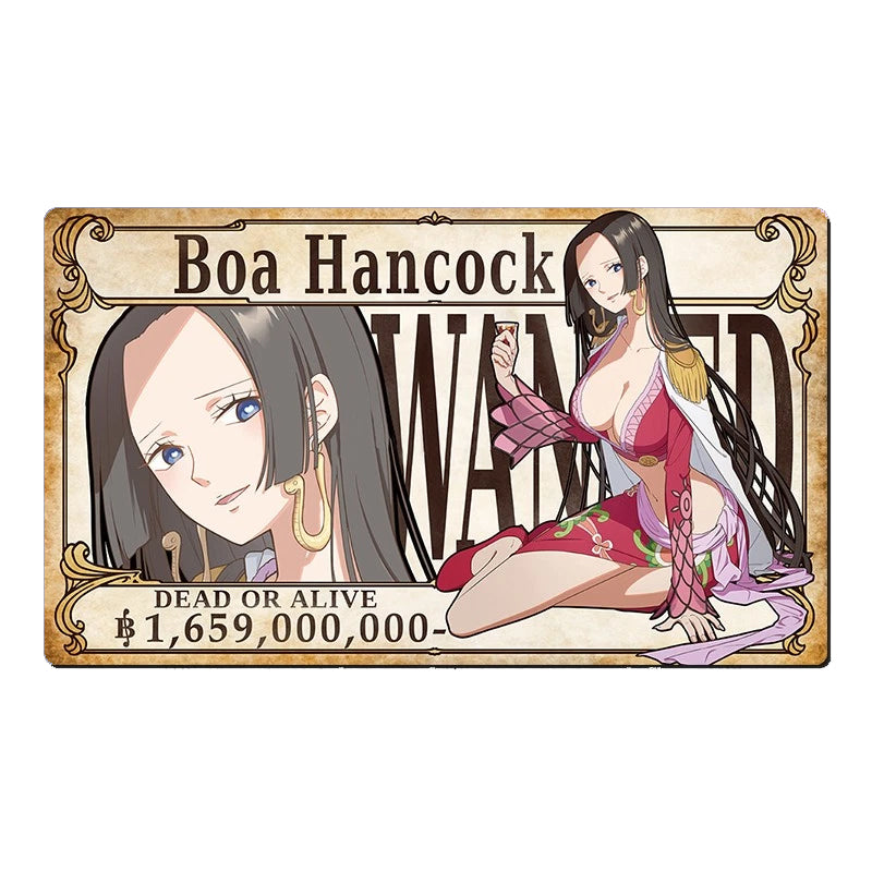A rectangular decorative sign or print featuring an anime-style Wanted poster design for Boa Hancock. The design includes a portrait on the left, a seated illustrated figure on the right, large 'WANTED' text, and the name 'Boa Hancock' at the top, with a large price in Japanese yen at the bottom.