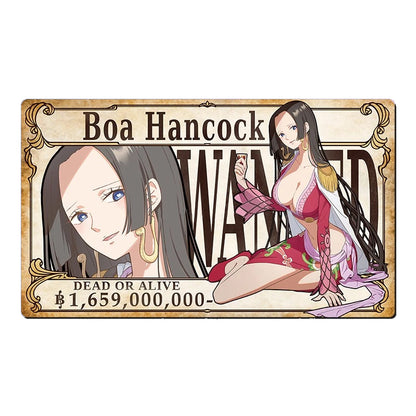 A rectangular decorative sign or print featuring an anime-style Wanted poster design for Boa Hancock. The design includes a portrait on the left, a seated illustrated figure on the right, large 'WANTED' text, and the name 'Boa Hancock' at the top, with a large price in Japanese yen at the bottom.