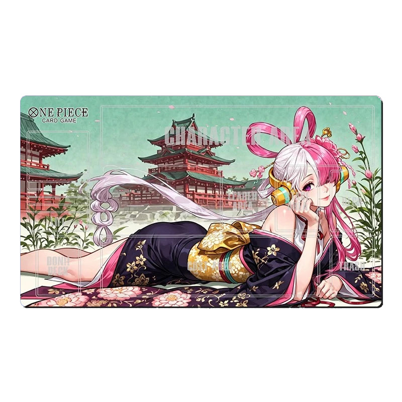 A One Piece Card Game character card featuring the anime character Nico Robin, shown in a Japanese kimono with pink hair and bunny ears, set against a scenic background of Eddystone Castle on a mint green sea.