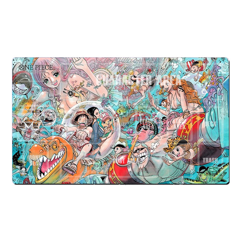 Colorful 'One Piece' anime-themed mouse pad with various characters and elements.